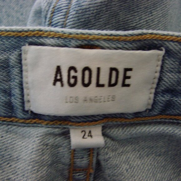Agolde Riley High Rise Jeans Distressed Straight Leg Ankle Button Light Wash 24 - Picture 3 of 13